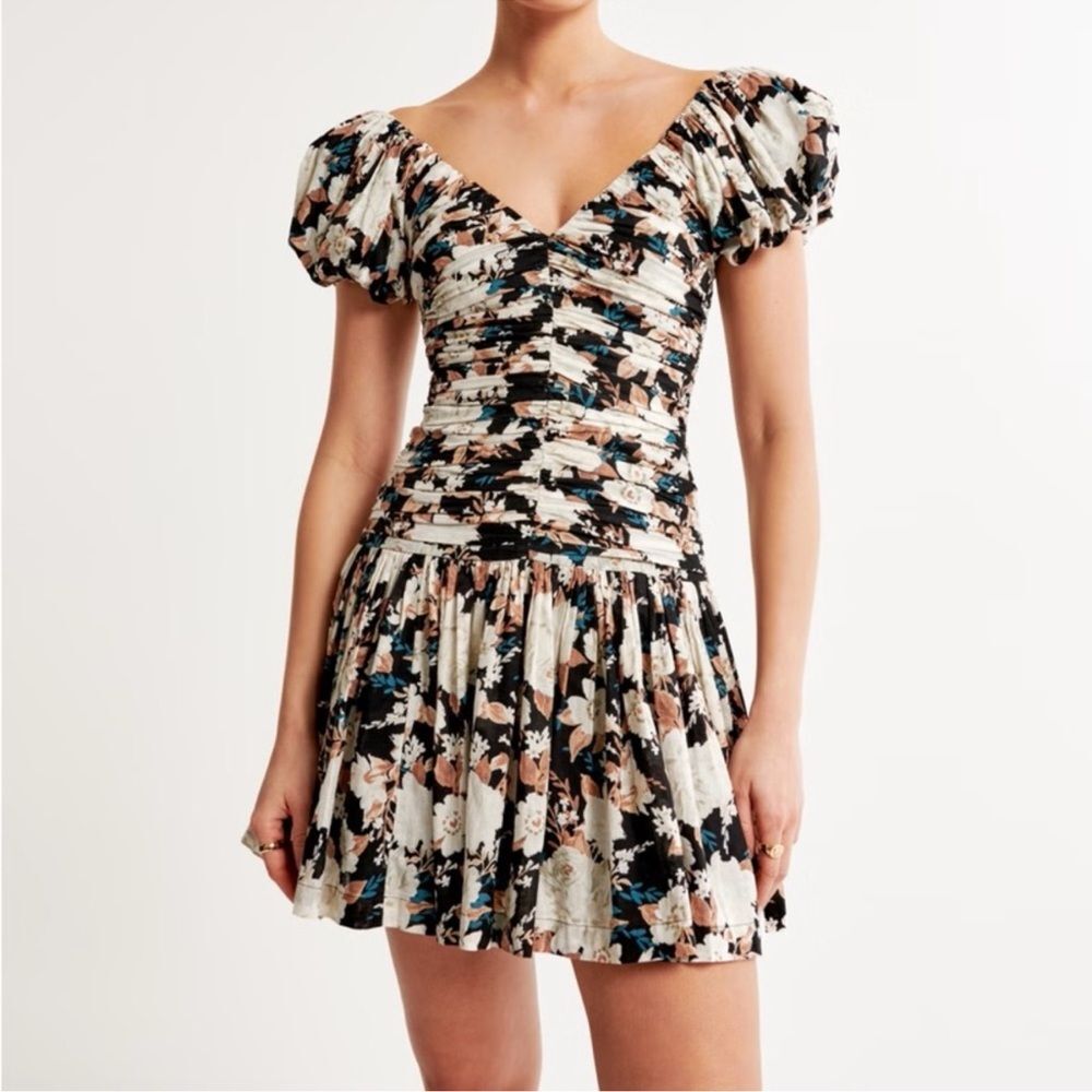 Abercrombie & Fitch NEW Drama Puff Sleeve Ruched Mini Dress